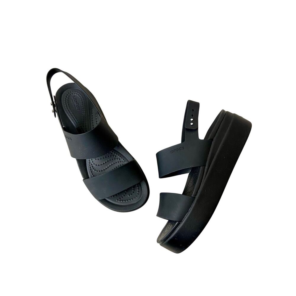 Crocs Brooklyn Low Wedge Sandals Black Platform Womens Size 8